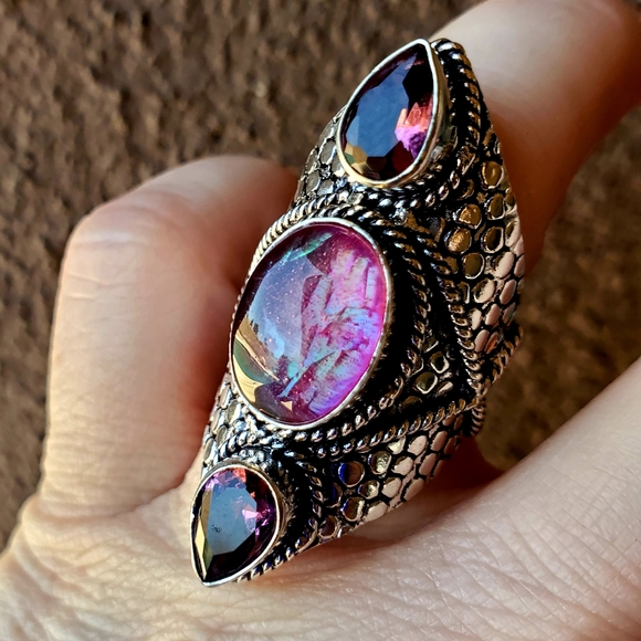 New Triplet Opal & Amethyst 925 Silver Statement Ring. - Picture 15 of 16